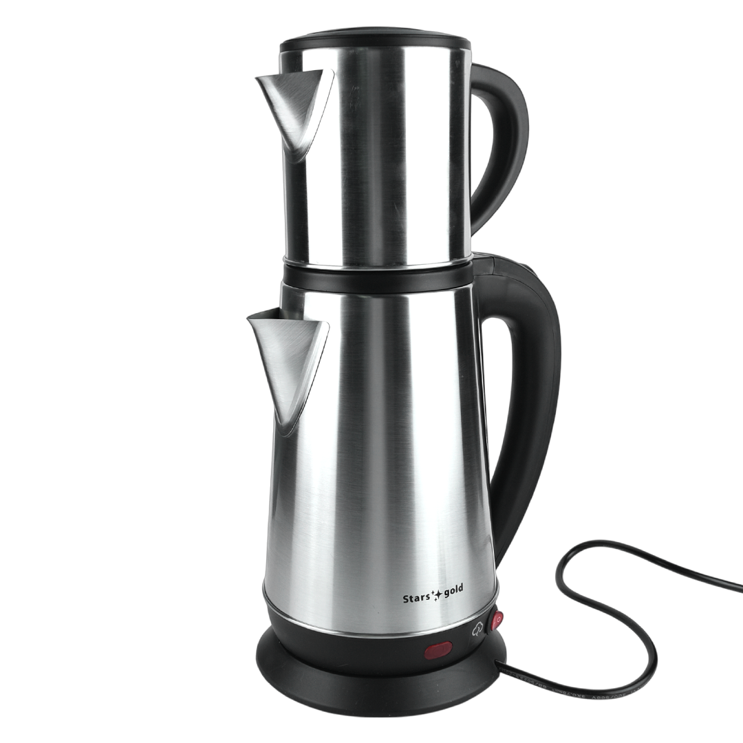 Stars Gold 2.2 Litre + 0.8 Litre Paslanmaz Çelik Elektrikli Çay Makinesi Seti | 2400W Güç