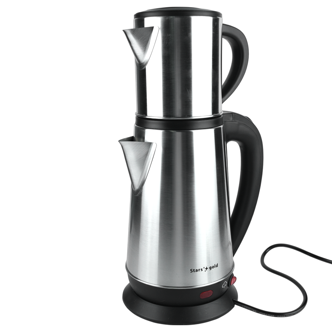 Stars Gold 2.2 Litre + 0.8 Litre Paslanmaz Çelik Elektrikli Çay Makinesi Seti | 2400W Güç