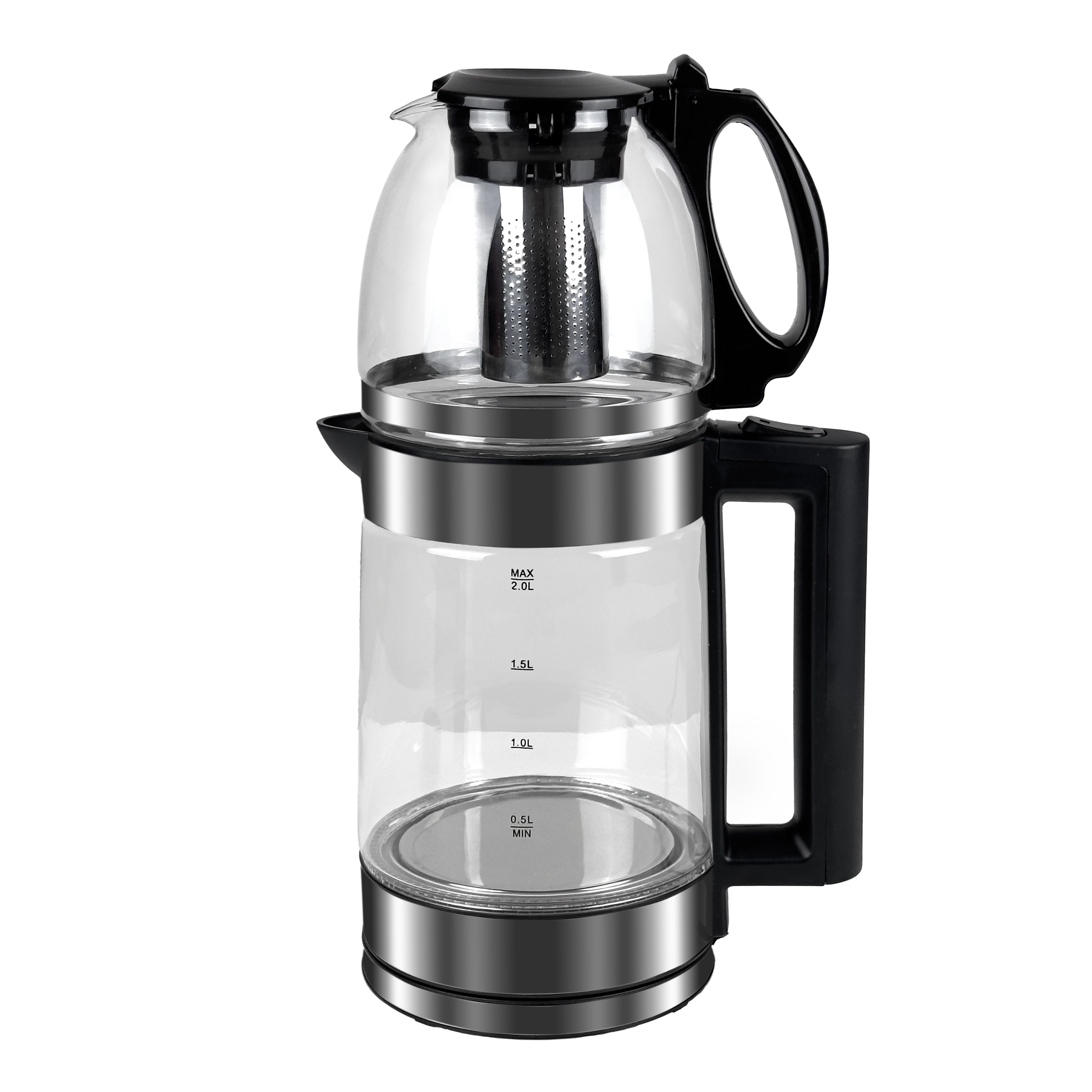 LED Işıklı Cam Kettle Seti | 2L + 0.8L | 1500W Güç | Alt ve Üst Cam Tasarım